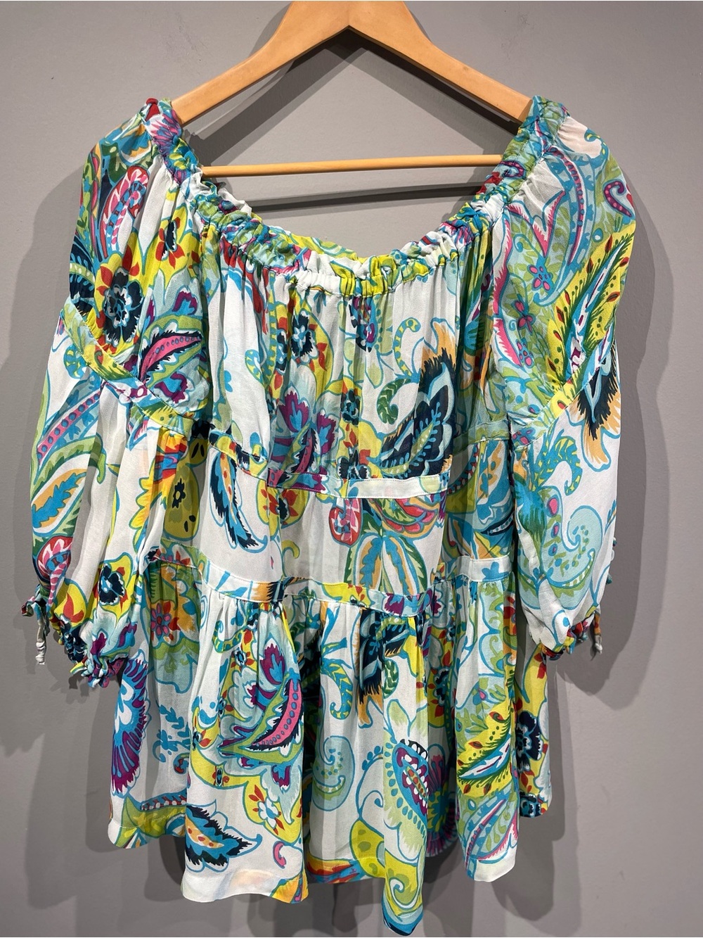 Maeve White Multi Paisley Off-Shoulder Peasant Top